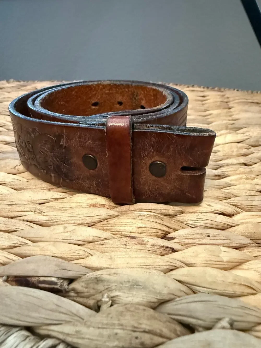Vintage 1990s Appaloosa Trading Co Tooled Leather Belt Strap Sz 36 No Buckle